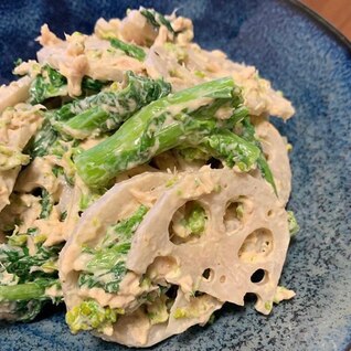 お子様でも食べられる！蓮根と菜の花のツナマヨ和え